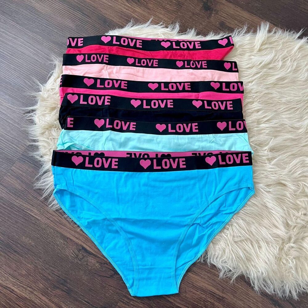 New SheCurve 6 Pack LOVE Print Cotton Bikini Panties size XXXXL / 4X